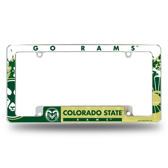 Colorado State University Rams Metal License Plate Frame Chrome Tag Cover, All Over Design, Heavy Duty, 12x6 Inch