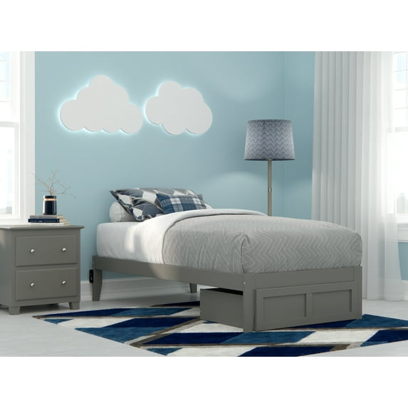 Colorado Twin Bed with Foot Drawer in Grey with USB Turbo Charger