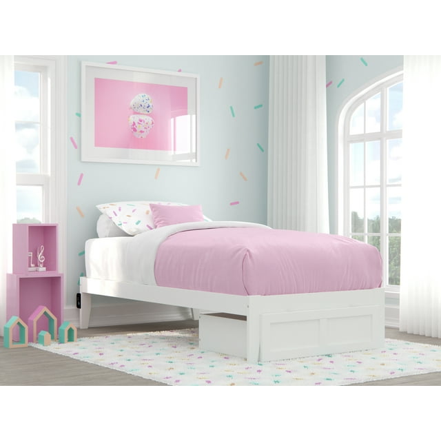 Colorado Twin Bed with Foot Drawer in White with USB Turbo Charger