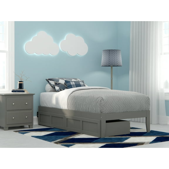 Colorado Twin Bed with USB Turbo Charger and 2 Drawers in Grey