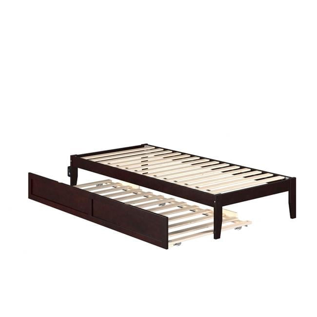 Espresso Twin Wood Platform Bed with Trundle and Slats