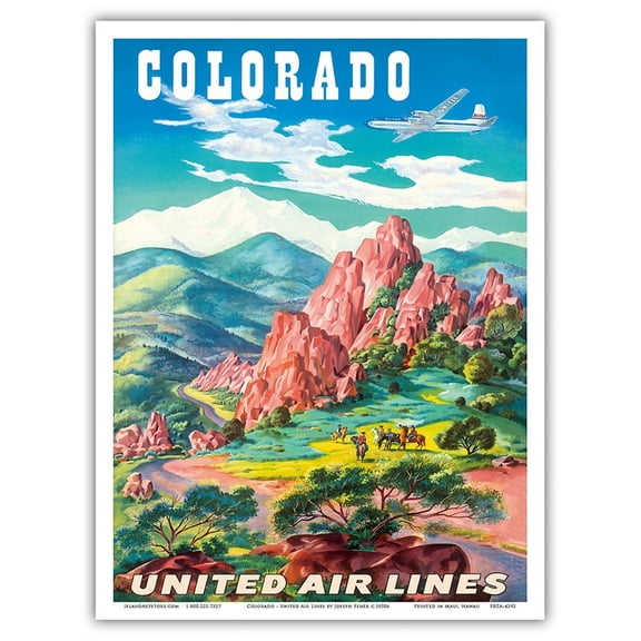 Colorado USA - Garden of the Gods Colorado Springs - United Air Lines - Vintage Airline Travel Poster by Joseph Fehér c.1950s - Master Art Print (Unframed) 9in x 12in