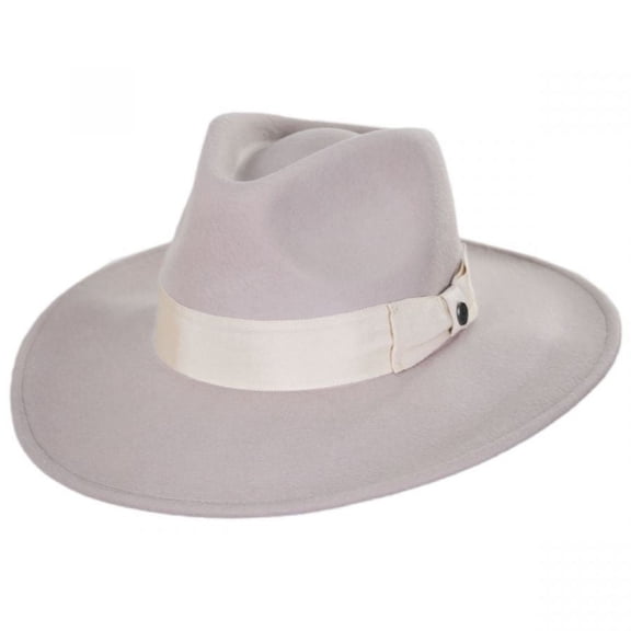 Colorado Ultra Wide Brim Wool Felt Fedora Hat - M - Stone