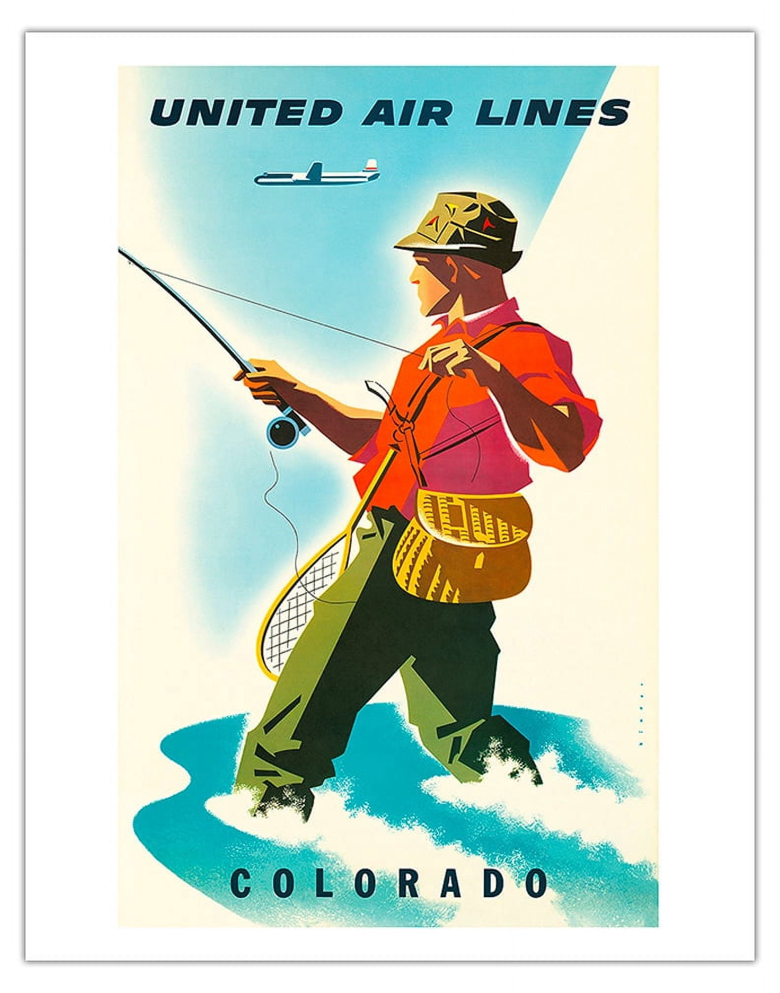 Colorado - United Air Lines - Fisherman Fly Fishing - Vintage