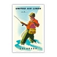 thumbnail image 1 of Colorado - United Air Lines - Fisherman Fly Fishing - Vintage Airline Travel Poster by Joseph Binder c.1950s - Master Art Print (Unframed) 12in x 18in, 1 of 4