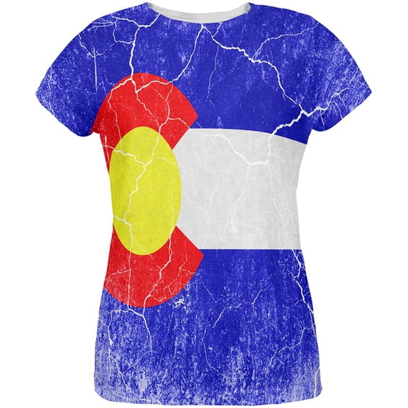 Colorado Vintage Distressed State Flag All Over Womens T Shirt Multi X-LG