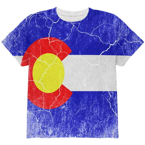 Colorado Vintage Distressed State Flag All Over Youth T Shirt Multi YSM