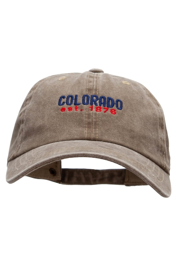 Colorado Year Established Embroidered Washed Solid Pigment Dyed Cotton Twill Brass Buckle Cap - Olive OSFM