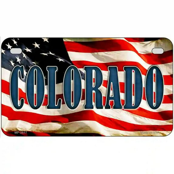 Colorado on American Flag Metal Novelty License Plate 7" x 4" Motorcycle