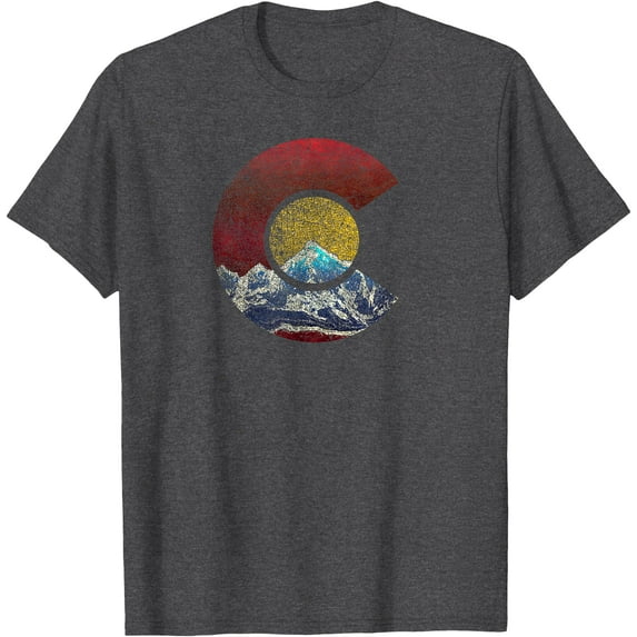 Colorado with Flag Themed Mountain Softstyle Unisex T-Shirt,Dark Heather Grey Color,Size 5XL