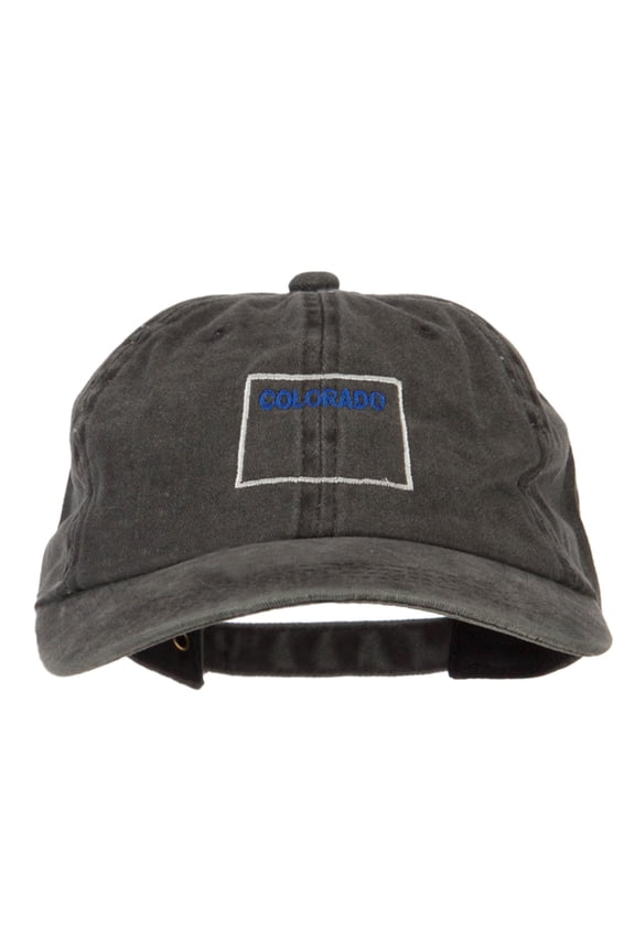 Colorado with Map Outline Embroidered Washed Cotton Cap - Black OSFM