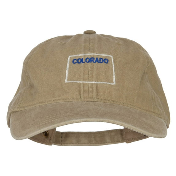 Colorado with Map Outline Embroidered Washed Cotton Cap - Khaki OSFM