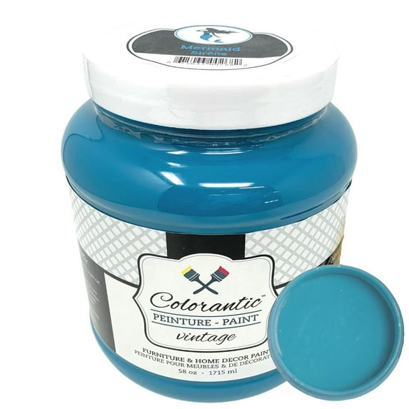 Colorantic | MERMAID Chalk Paint Based for Furniture DIY - Multi-Surface All-in-One Craft Paint | TURQUOISE DARK BLUE Home Decor Painting - 58 oz