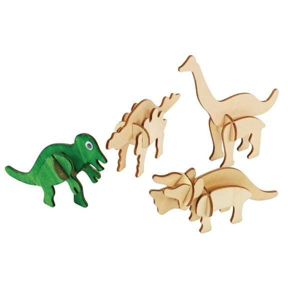 Colorations 3D Wooden Dinosaur Puzzles - Set of 4 Designs