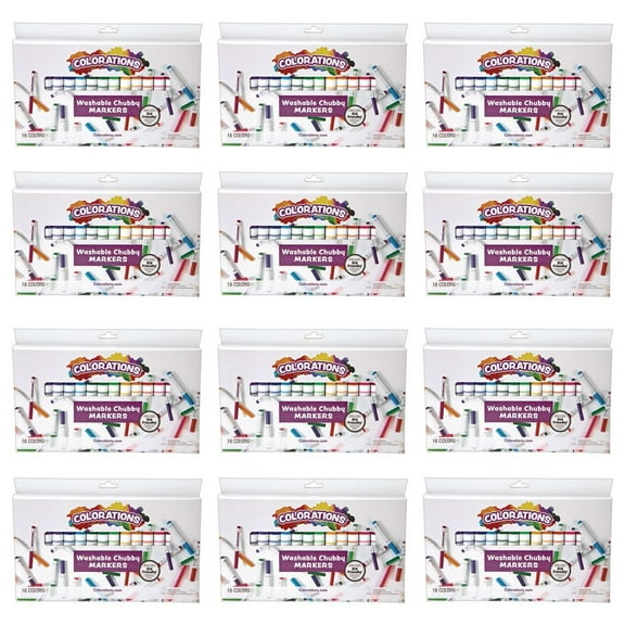 Colorations Chubby Markers - 16 Colors, 12 Sets, Total 192