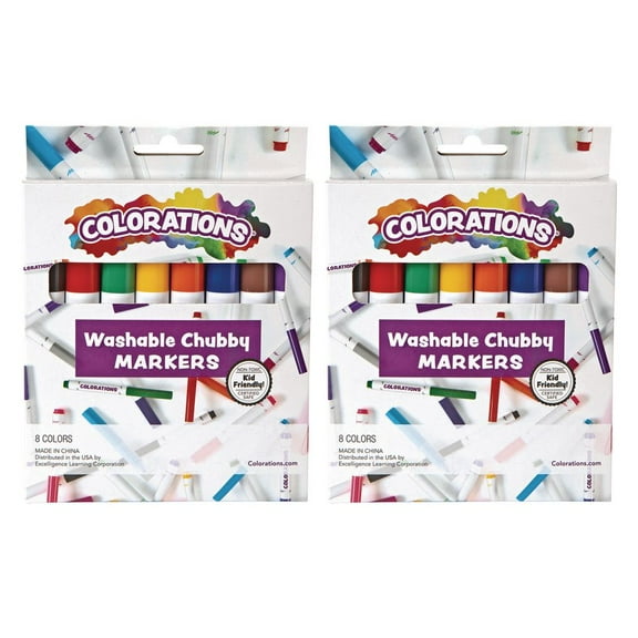 Colorations Chubby Markers, 2 Packs of 8 Markers, Total 16, 8 Colors