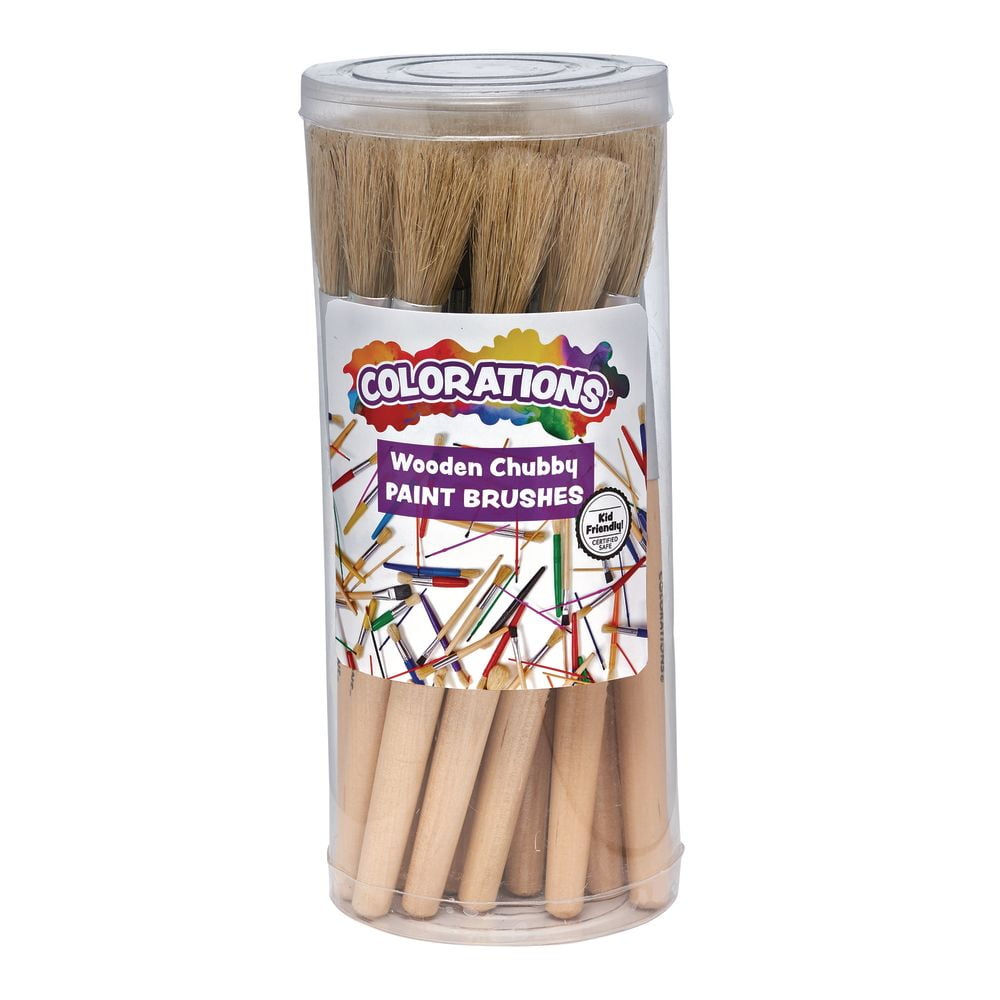 Colorations Classic Wooden Chubby Brushes - Set of 24