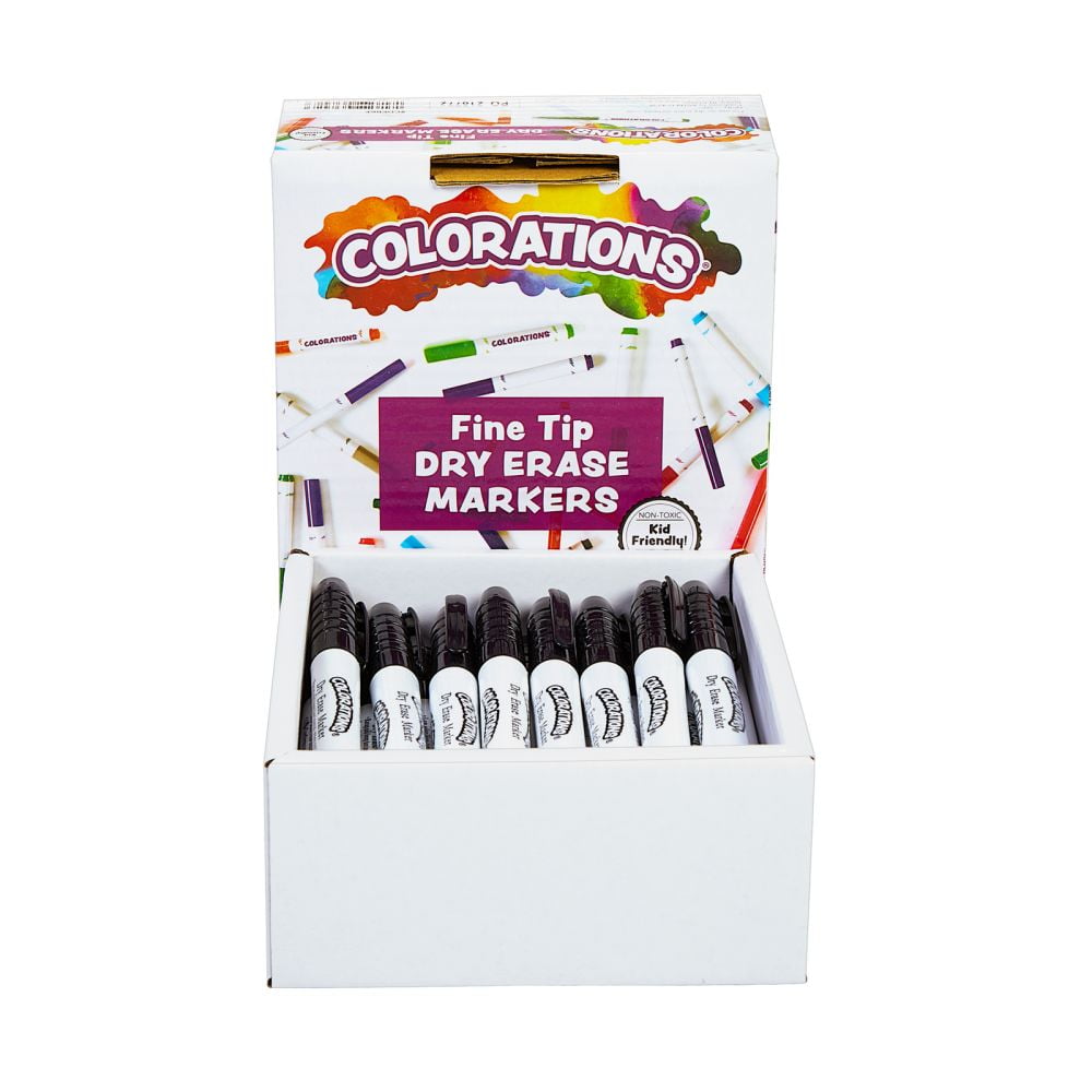 Colorations Dry Erase Markers ? Black Fine Tip ? Set of 36