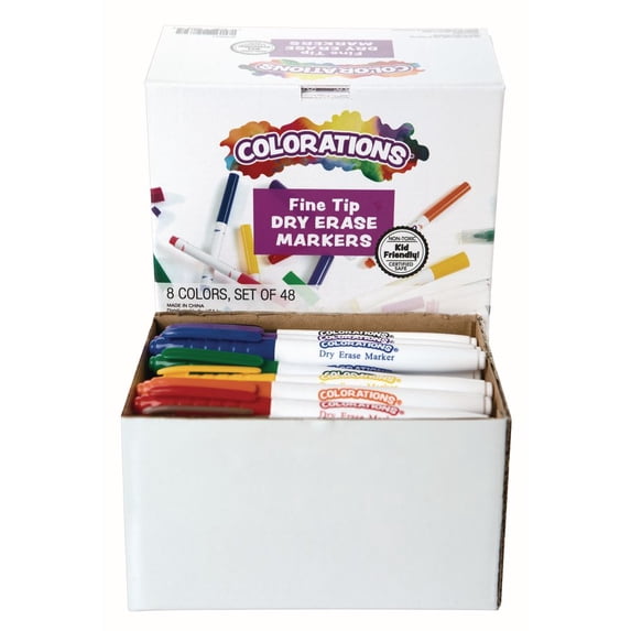 Colorations Dry Erase Markers Fine Tip Value Pack - Set of 48