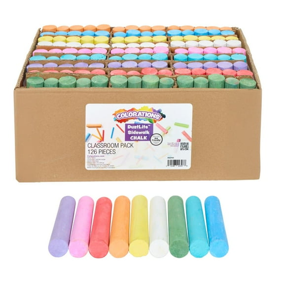 Colorations DustLite Washable Sidewalk Chalk ? Classroom Value Pack 126 pieces