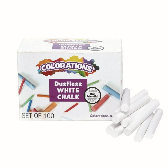 Colorations DustLite White Less Dust Chalk - 100 Pieces