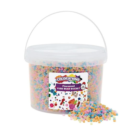 Colorations Fluorescent Fuse Beads & 6 Pegboards in a Bucket - 22, 000 Beads