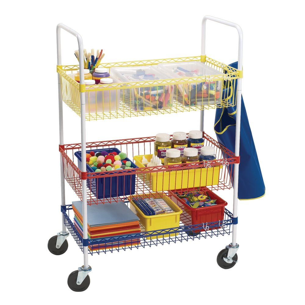 Multicolor Heavy-Duty Metal Classroom Art Cart with Swivel Wheels