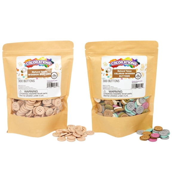 Colorations Natural & Boho Wood Buttons - 1lb, 600 pc