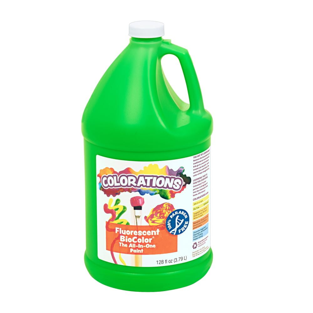 Colorations Paraben-Free Fluorescent BioColor Paint- Neon Green, 1 Gallon