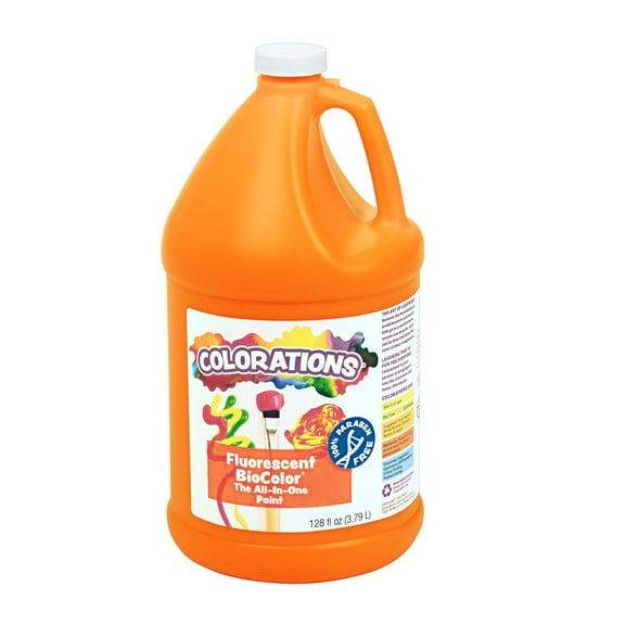 Colorations Paraben-Free Fluorescent BioColor Paint- Neon Orange, 1 Gallon