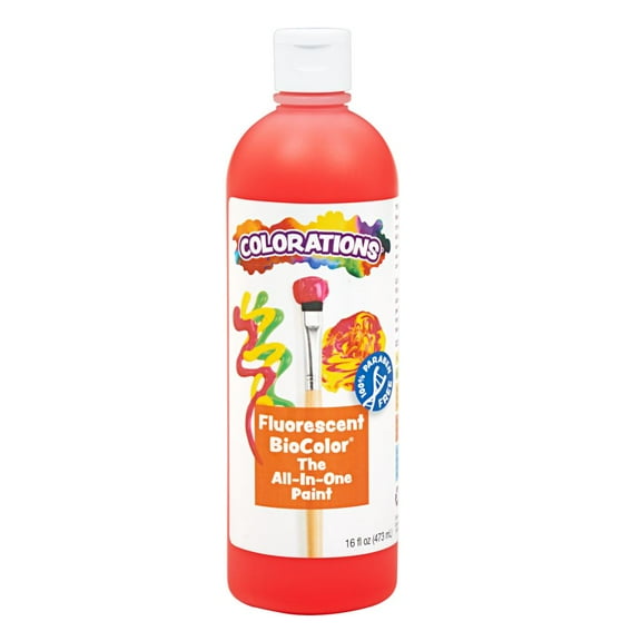 Colorations Paraben-Free Fluorescent BioColor Paint- Neon Red, 16 oz.