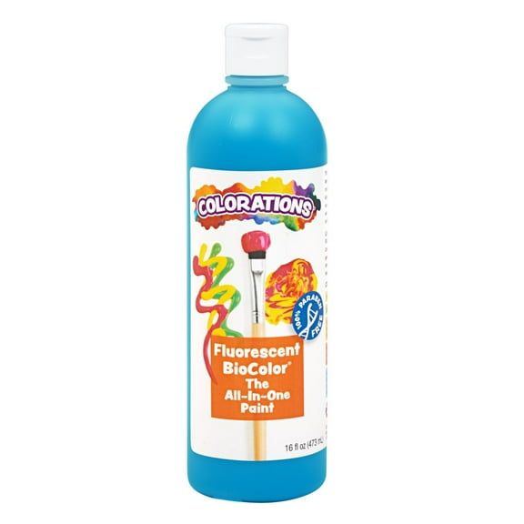 Colorations Paraben-Free Fluorescent BioColor Paint- Neon Turquoise, 16 oz.