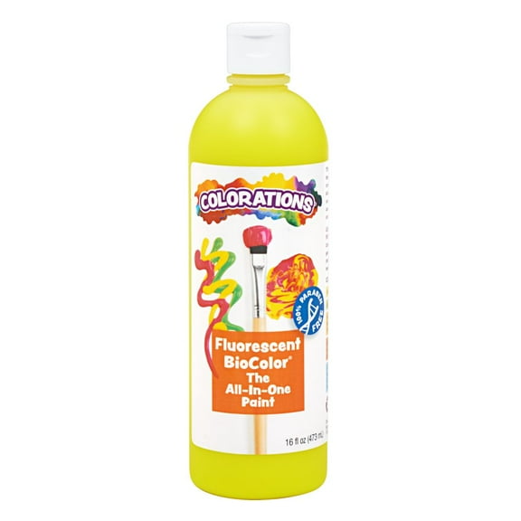 Colorations Paraben-Free Fluorescent BioColor Paint- Neon Yellow, 16 oz.