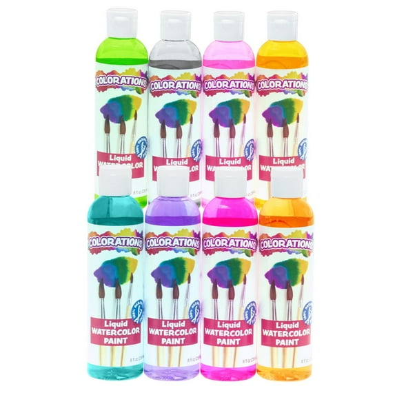 Colorations Paraben-Free Liquid Watercolor Paint Tropical Colors, 8 oz. - Set of 8