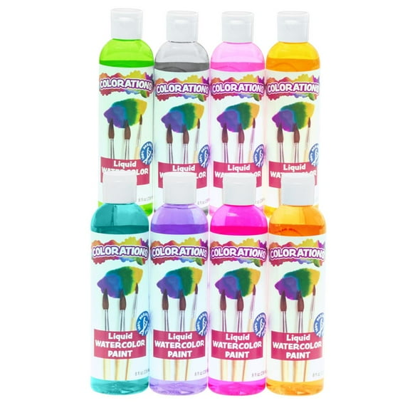 Colorations Paraben-Free Liquid Watercolor Paint Tropical Colors, 8 oz. - Set of 8