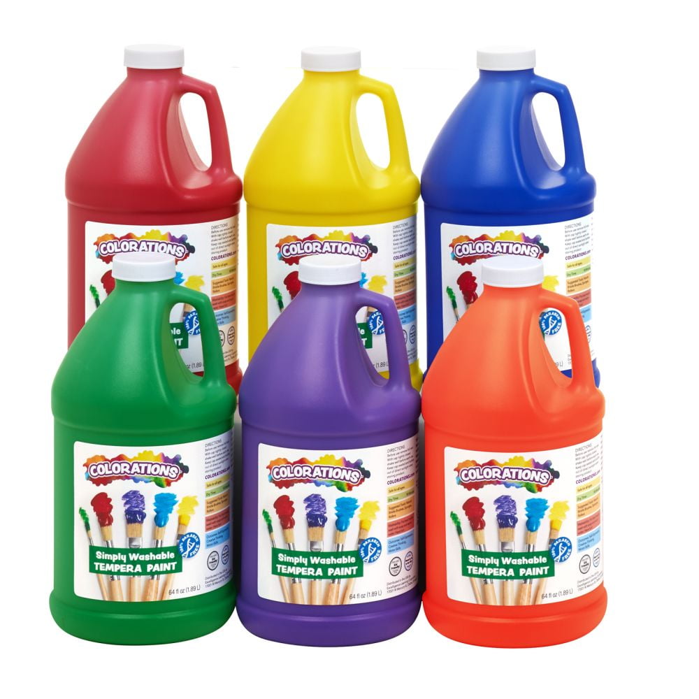 Colorations Paraben-Free Simply Washable Tempera Paint, Rainbow Set- 6 Colors, 1/2 Gallon