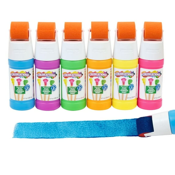 Colorations Paraben-Free Simply Washable Tempera Paint Roller Set, 6 Fluorescent Colors