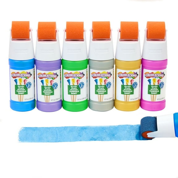 Colorations Paraben-Free Simply Washable Tempera Paint Roller Set, 6 Metallic Colors