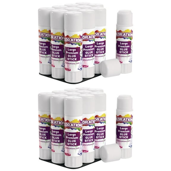 Colorations Premium Washable White Glue Sticks in a Tray - Set of 24, 0.88oz Each