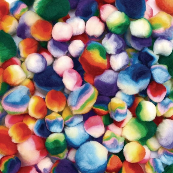 Colorations Rainbow Striped Pom-Poms - 180 Pieces