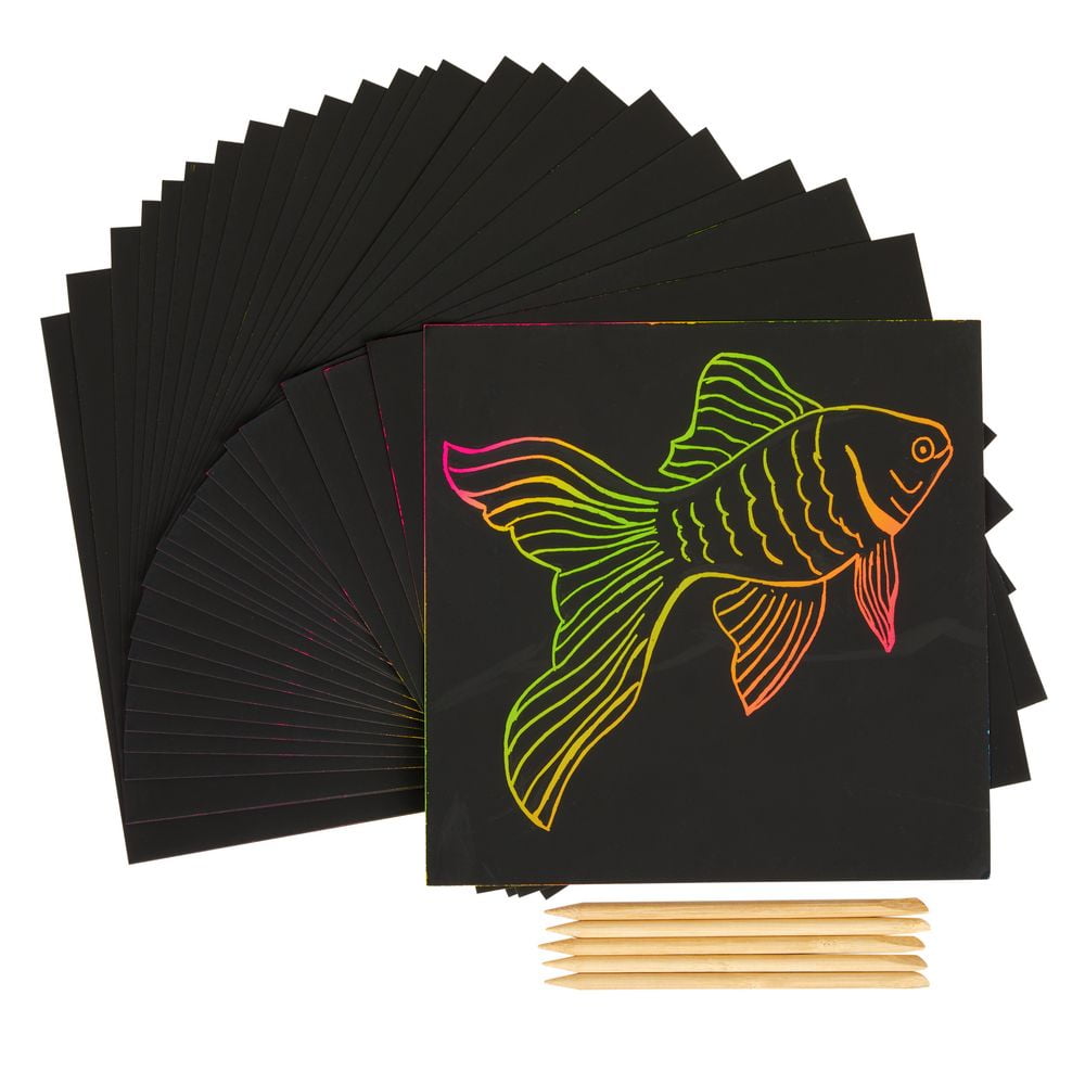 Colorations Scratch Art Boards -100 boards with 20 sticks