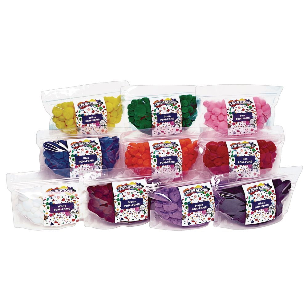 Colorations Single Color Pom-Poms, Value Pack ? Set of 10 Colors