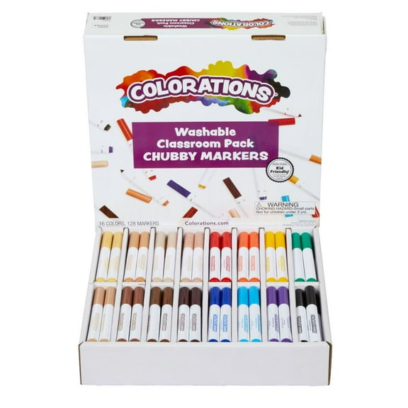 Colorations Washable Classroom Value Pack Chubby Markers - Set of 128
