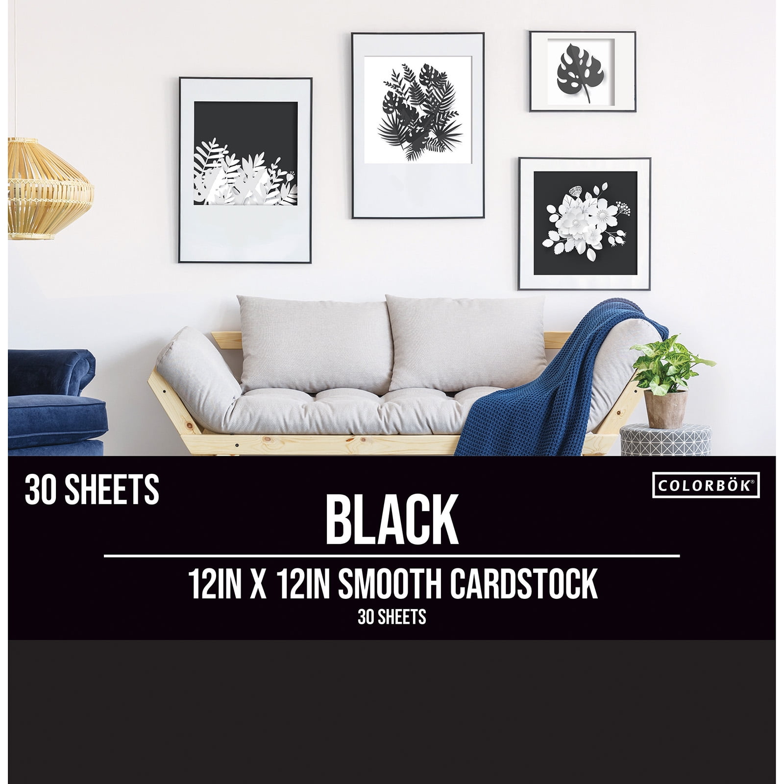 Colorbk Smooth Black Cardstock, 12in x 12in, 121 lbs./ 180 Gsm, 30 Sheets