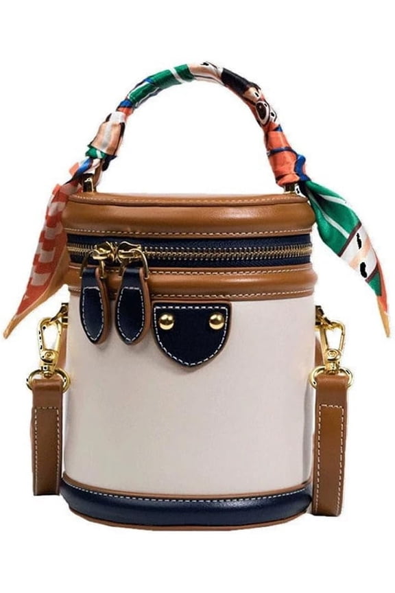 Colorblock Bucket Bag For Women, 2025 New Summer Niche Design Cylinder Bag, Fashionable Crossbody Bag