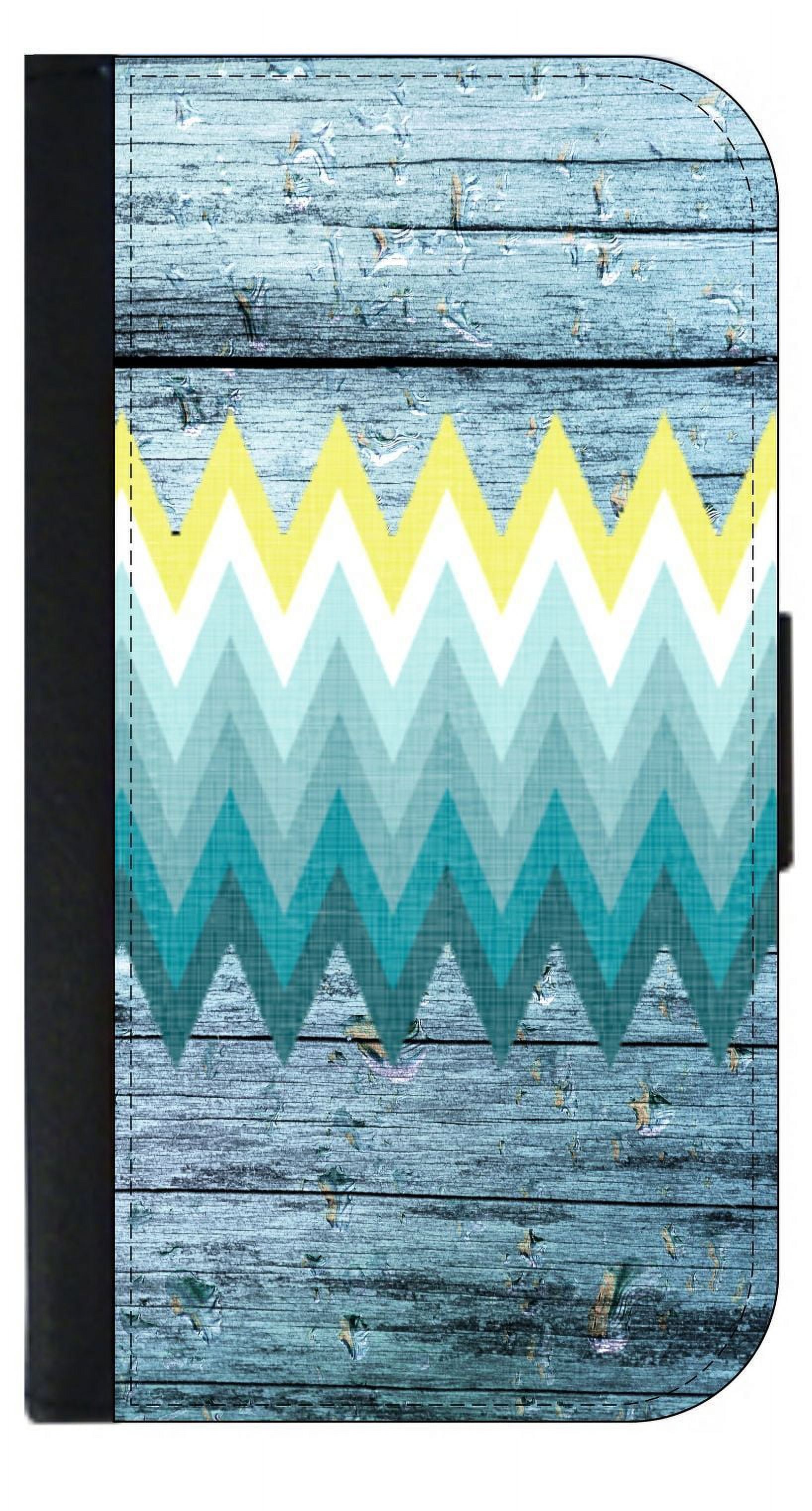 Colorblock Chevrons on Blue Wood Print - Wallet Style Cell Phone Case with 2 Card Slots and a Flip Cover Compatible with the Apple iPhone 4 and 4s Universal - image 1 of 4