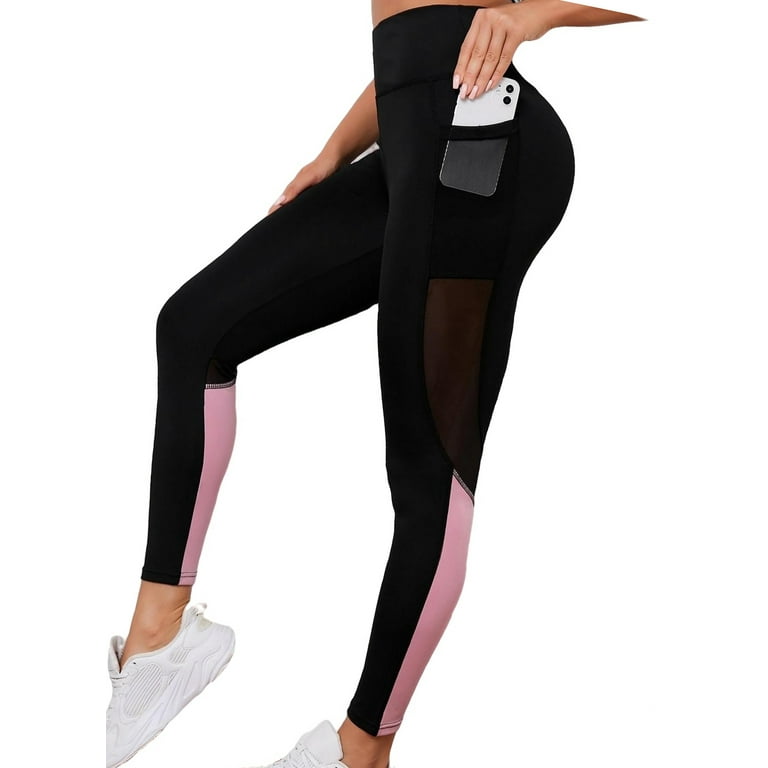 Colorblock Cropped Active Bottoms Women's Sports Leggings With Phone Pocket  (Women's) 