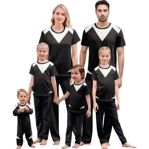 Colorblock Family Matching Sleepwear Short Sleeve Tops & Long Pants Casual Pajama Set for Holiday Party