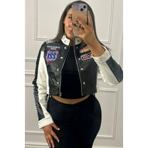 Colorblock High Neck Biker Jacket (S, Black)