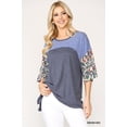 thumbnail image 1 of Colorblock Knit And Floral Print Mixed Top With Dolman Sleeve - Citron Mix, S, 1 of 11